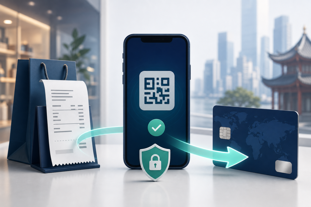 Merchant purchase refund returning through a secure mobile payment to the same international bank card